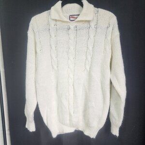 Vintage Women's White Cable Knit Sweater Collared Pullover Jazzie Brand